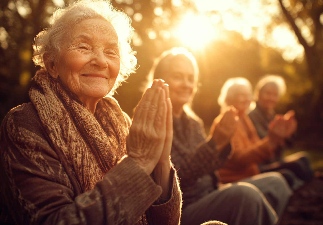 Жінка старшого віку практикує йогу
