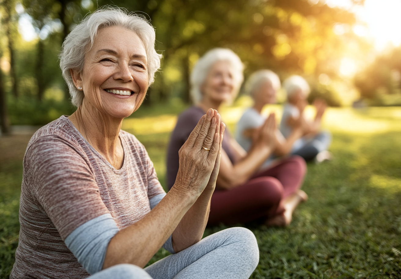 Старше подружжя практикує йогу разом